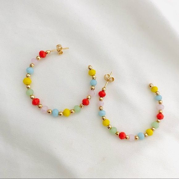 Color Beaded Hoops - Picture 9 of 11